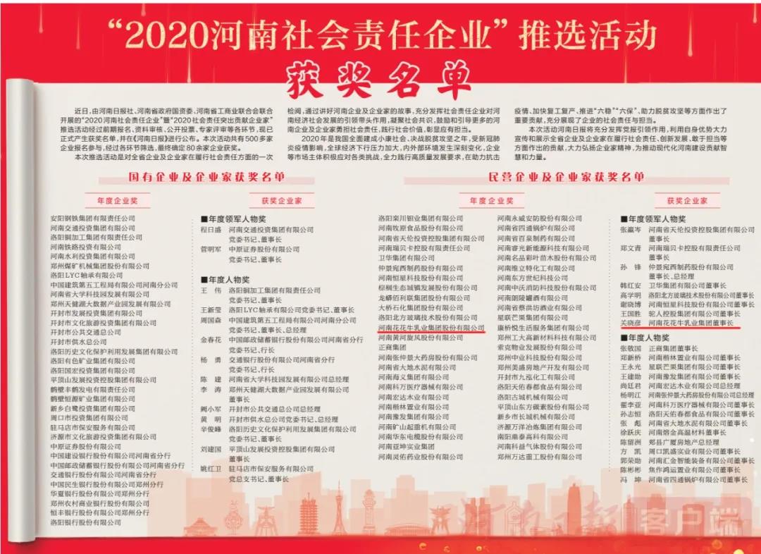 荣誉 | QMH官网乳业集团斩获“2020河南社会责任企业”推举活动两项大奖